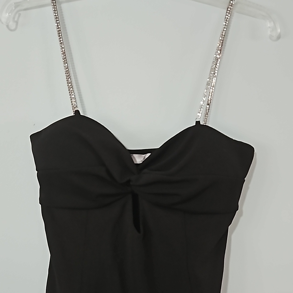 Elegant Black Dress with Rhinestone Straps